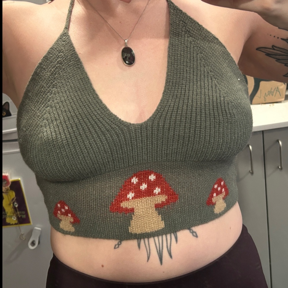 SHEIN Green Mushroom Knit Tank Top